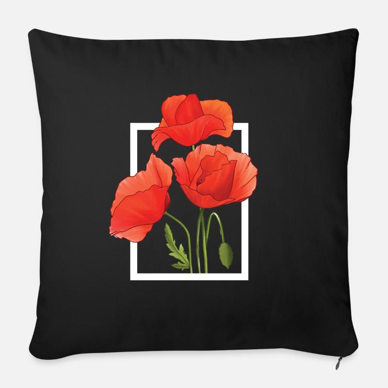 Klatschmohn Mohnblumen Aquarell handgemalt - Sofakissenbezug 45 x 45 cm - Schwarz