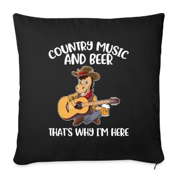Musique country et bière Cadeau de musique country - Housse de coussin décorative 45 x 45 cm - noir - Devant