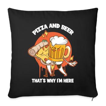 Cadeau de pizza à la bière et à la pizza - Housse de coussin décorative 45 x 45 cm - noir - Devant