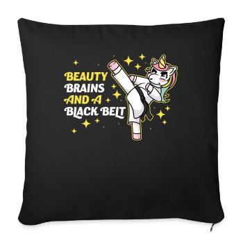 Des cerveaux de beauté et un cadeau de karaté ceinture noire - Housse de coussin décorative 45 x 45 cm - noir - Devant