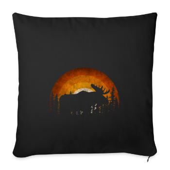 Der Elch und ein Sonnenuntergang - Sofakissenbezug 45 x 45 cm - Schwarz - Vorne