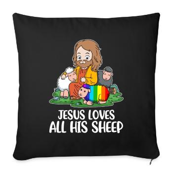 Jesus Loves All His Sheep Schaf Geschenk - Sofakissenbezug 45 x 45 cm - Schwarz - Vorne