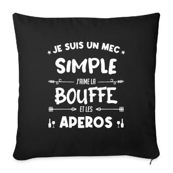 Un mec simple, bouffe et apéro - Housse de coussin décorative 45 x 45 cm - noir - Devant
