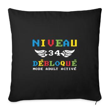 Niveau 34 Débloqué mode adult activé - Housse de coussin décorative 45 x 45 cm - noir - Devant