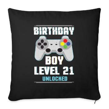 Gamer Boy Amateur de jeux vidéo Age 21 Niveau débloqué - Housse de coussin décorative 45 x 45 cm - noir - Devant