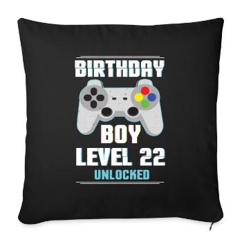 Gamer Boy Amateur de jeux vidéo Age 22 Niveau débloqué - Housse de coussin décorative 45 x 45 cm - noir - Devant