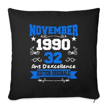 Cadeau D'anniversaire 32 Ans Novembre 1990 Rétro - Housse de coussin décorative 45 x 45 cm - noir - Devant