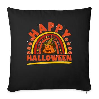 Halloween Regenbogen Happy Hallowen mit Kürbis - Sofakissenbezug 45 x 45 cm - Schwarz - Vorne