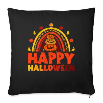 Halloween Regenbogen Happy Hallowen mit Kürbis - Sofakissenbezug 45 x 45 cm - Schwarz - Vorne