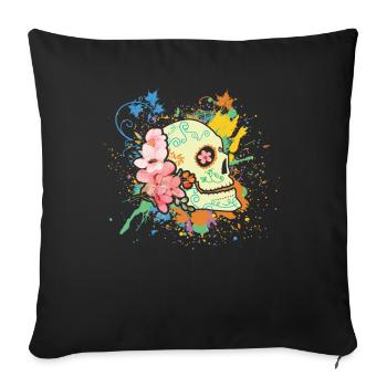 Os coloré Halloween Muertos Jour de Sucre Mort - Housse de coussin décorative 45 x 45 cm - noir - Devant