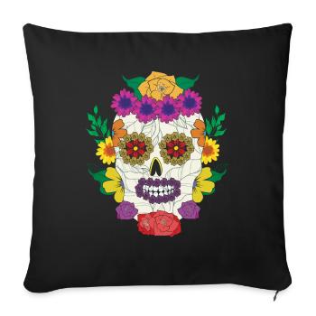Sugar Bone Halloween Muertos Day Of Dead Flower - Sofa pillowcase 17,3'' x 17,3'' (45 x 45 cm) - black - Front