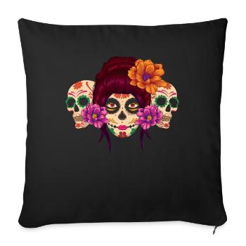 Squelette Sugar Bone Muertos Jour de Dead Halloween - Housse de coussin décorative 45 x 45 cm - noir - Devant