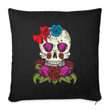 Fleur Os Sucre Squelette Muertos Jour Halloween - Housse de coussin décorative 45 x 45 cm - noir - Devant
