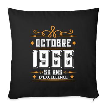 Octobre 1966 56 Ans d'excellence Anniversaire. - Housse de coussin décorative 45 x 45 cm - noir - Devant