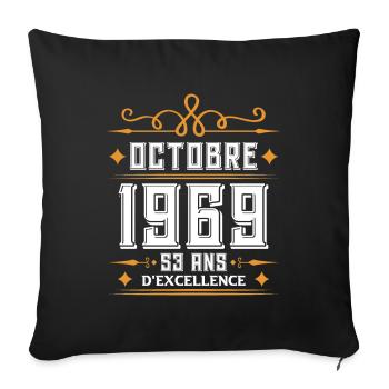 Octobre 1969 53 Ans d'excellence - Housse de coussin décorative 45 x 45 cm - noir - Devant