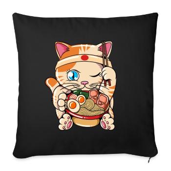 Ramen Eating Cat Kawaii Anime Baka Japonais - Housse de coussin décorative 45 x 45 cm - noir - Devant