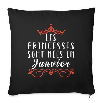 les princesses sont nées en Janvier. Cadeau annive - Housse de coussin décorative 45 x 45 cm - noir - Devant
