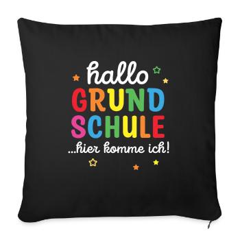 Endlich Schulkind 2023 / Grundschule ich komme - Sofakissenbezug 45 x 45 cm - Schwarz - Vorne