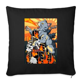 Catzilla Coucher de soleil japonais drôle Japon - Housse de coussin décorative 45 x 45 cm - noir - Devant