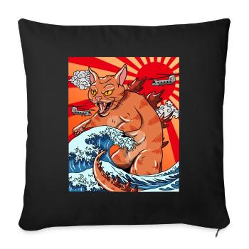 Catzilla Coucher de soleil japonais drôle Japon - Housse de coussin décorative 45 x 45 cm - noir - Devant