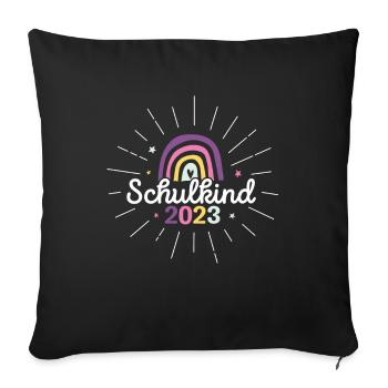 Schulkind 2023 / Ich bin 1. Klasse / Regenbogen - Sofakissenbezug 45 x 45 cm - Schwarz - Vorne