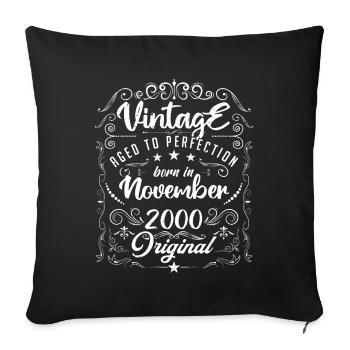 Vintage BORN IN NOVEMBER 2000- anniversary gift. - Sofa pillowcase 17,3'' x 17,3'' (45 x 45 cm) - black - Front