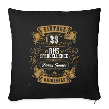 vintage 33 years, Birthday gift idea. - Sofa pillowcase 17,3'' x 17,3'' (45 x 45 cm) - black - Front