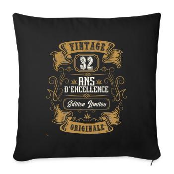 Vintage 32 ans, Idée cadeau d'anniversaire 32 ans. - Housse de coussin décorative 45 x 45 cm - noir - Devant
