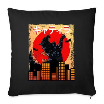 Catzilla Coucher de soleil japonais drôle Japon - Housse de coussin décorative 45 x 45 cm - noir - Devant