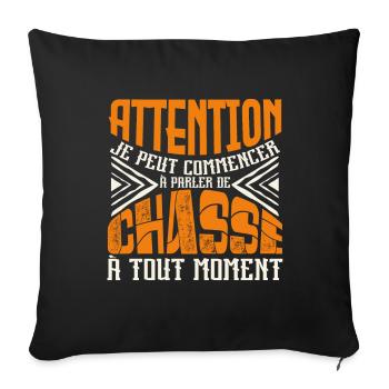 Avertissement, chasse à tout moment. - Housse de coussin décorative 45 x 45 cm - noir - Devant