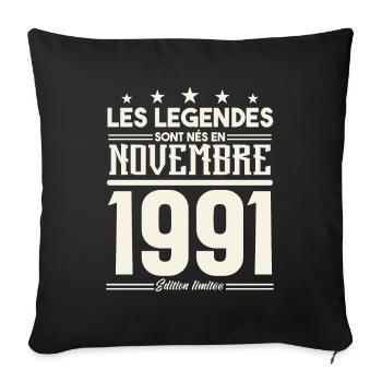 Les légendes sont nés en novembre 1991. - Housse de coussin décorative 45 x 45 cm - noir - Devant