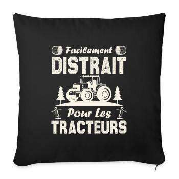 Facilement distrait. pour les tracteurs. - Housse de coussin décorative 45 x 45 cm - noir - Devant