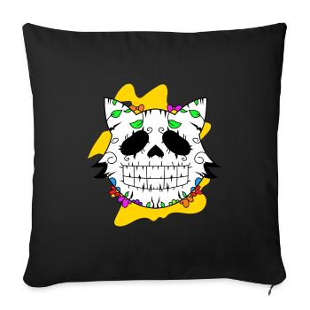 Day of the dead cat with flowers Mexican - Sofa pillowcase 17,3'' x 17,3'' (45 x 45 cm) - black - Front