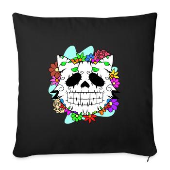 Jour du chat mort avec des fleurs mexicaines - Housse de coussin décorative 45 x 45 cm - noir - Devant