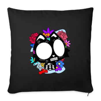 Day of the dead cat with flowers Mexican - Sofa pillowcase 17,3'' x 17,3'' (45 x 45 cm) - black - Front