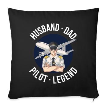 Mari Papa Pilote Légende Pilote Cadeau - Housse de coussin décorative 45 x 45 cm - noir - Devant