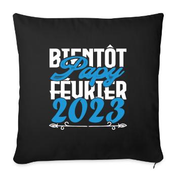 Cadeau Annonce grossesse bientôt Papy Février 2023 - Housse de coussin décorative 45 x 45 cm - noir - Devant