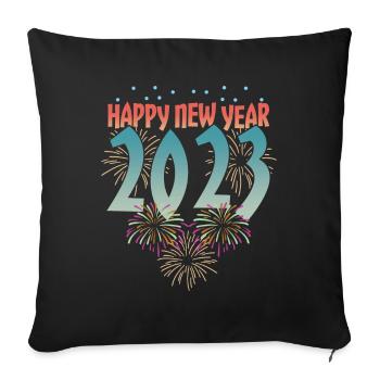 Feux d’artifice Bonne année 2023 Nouvel An - Housse de coussin décorative 45 x 45 cm - noir - Devant