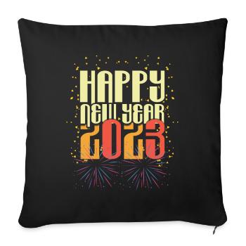 Feux d’artifice de fête Bonne année 2023 Nouvel An - Housse de coussin décorative 45 x 45 cm - noir - Devant
