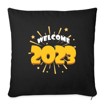 Bienvenue 2023 Bonne année Bonjour 2023 - Housse de coussin décorative 45 x 45 cm - noir - Devant