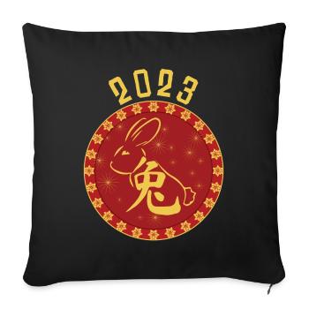 Happy Chinese New Year Of Rabbit 2023 - Sofa pillowcase 17,3'' x 17,3'' (45 x 45 cm) - black - Front