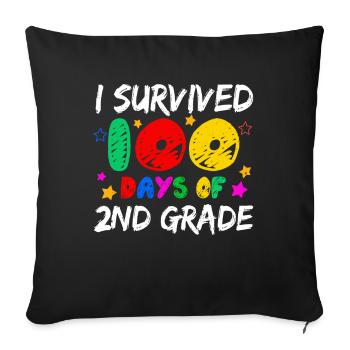 A survécu à la 2e année 100e jour 100 jours d’école - Housse de coussin décorative 45 x 45 cm - noir - Devant