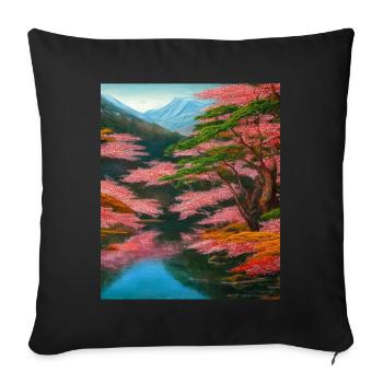 Haruno Japanese Cherry Blossom Illustration Japan - Sofa pillowcase 17,3'' x 17,3'' (45 x 45 cm) - black - Front