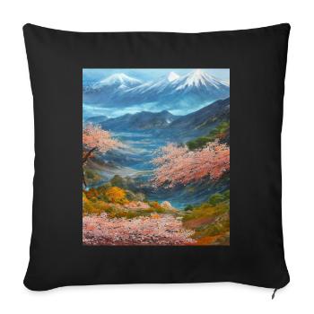 Haruno Japanese Cherry Blossom Illustration Japon - Housse de coussin décorative 45 x 45 cm - noir - Devant