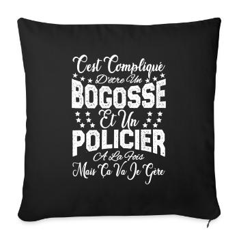 c'est compliqué d'être un Bogosse et un Policier. - Housse de coussin décorative 45 x 45 cm - noir - Devant