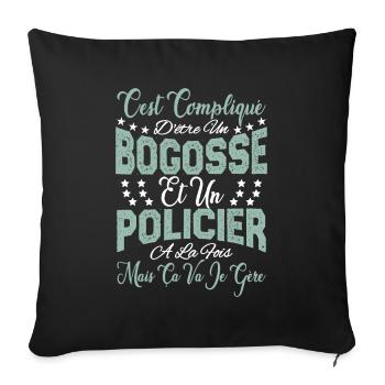 c'est compliqué d'être un Bogosse et un Policier. - Housse de coussin décorative 45 x 45 cm - noir - Devant
