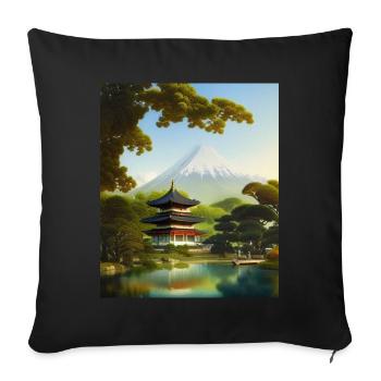 Haruno Illustration du temple japonais Japon - Housse de coussin décorative 45 x 45 cm - noir - Devant
