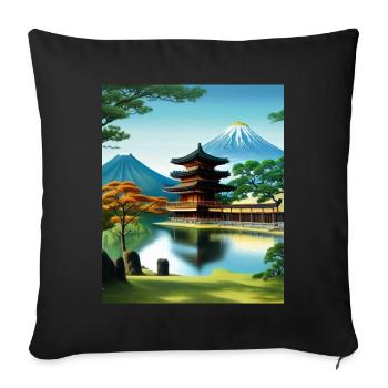 Haruno Illustration du temple japonais Japon - Housse de coussin décorative 45 x 45 cm - noir - Devant