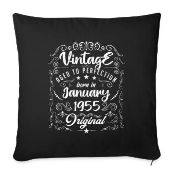Vintage Né(e) en Janvier 1955 anniversaire janvier - Housse de coussin décorative 45 x 45 cm - noir - Devant