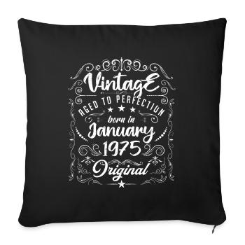 Vintage Né(e) en Janvier 1975 anniversaire janvier - Housse de coussin décorative 45 x 45 cm - noir - Devant